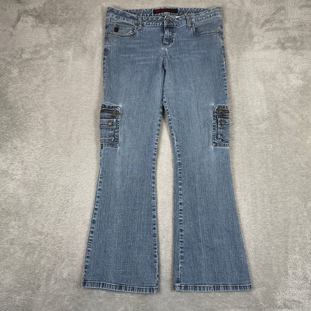 Mudd Cargo Jeans Womens 13 Blue Flare Low Rise Vintage Y2K Denim 2000s